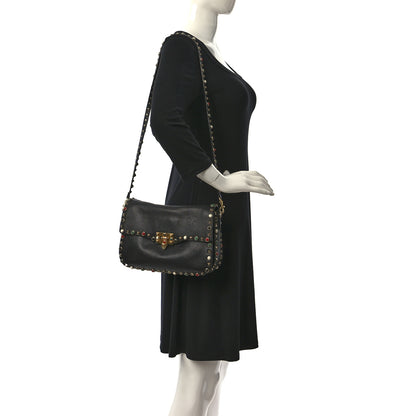 Valentino Garavani Pebbled Calfskin Medium Rockstud Rolling Flap Saddle Bag Black 2 of 9