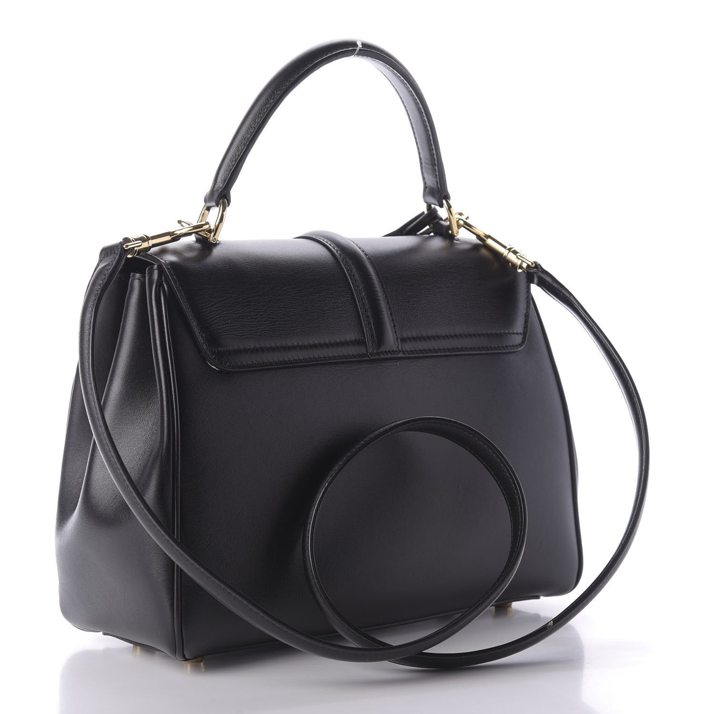 Satinated Calfskin Small 16 Top Handle Bag Black