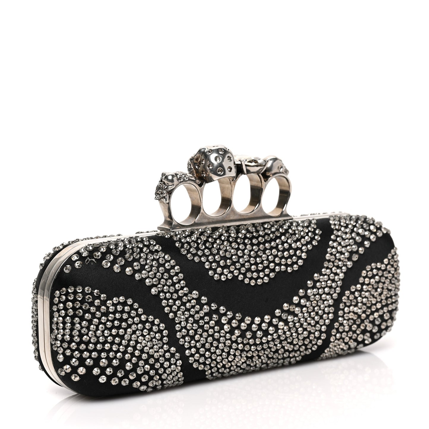 Silk Crystal Knucklebox Clutch Black