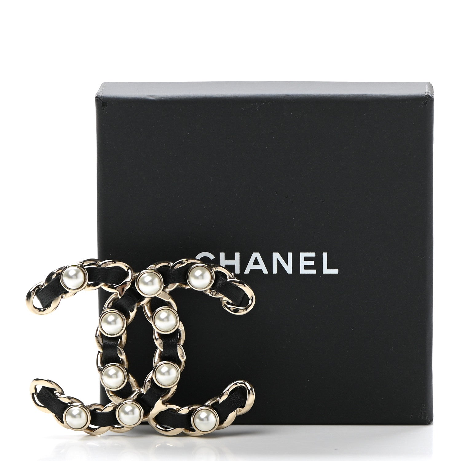 Chanel Lambskin Pearl CC Chain Brooch Black Gold 5 of 5