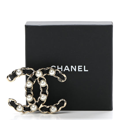 Chanel Lambskin Pearl CC Chain Brooch Black Gold 5 of 5