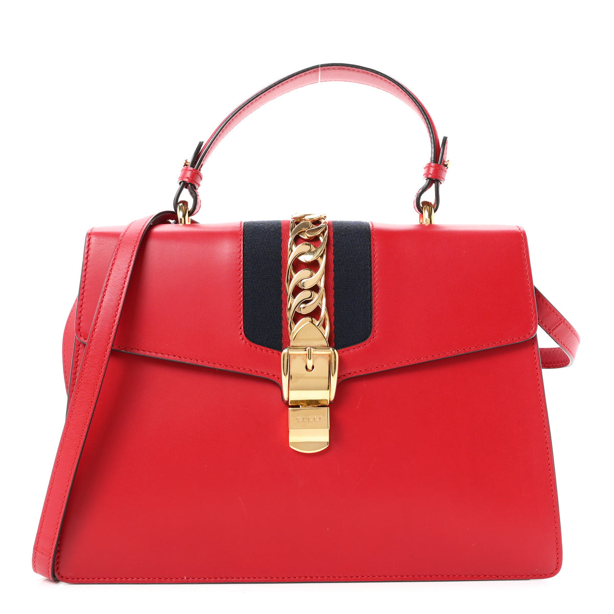 Gucci Calfskin Medium Sylvie Top Handle Bag Hibiscus Red 1 of 11