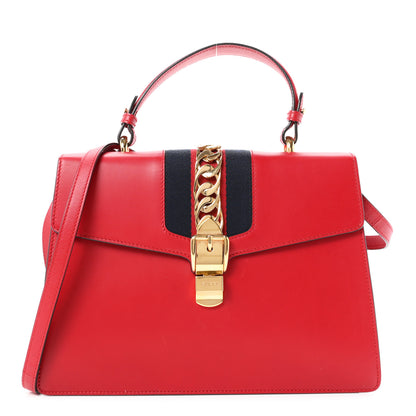 Gucci Calfskin Medium Sylvie Top Handle Bag Hibiscus Red 1 of 11