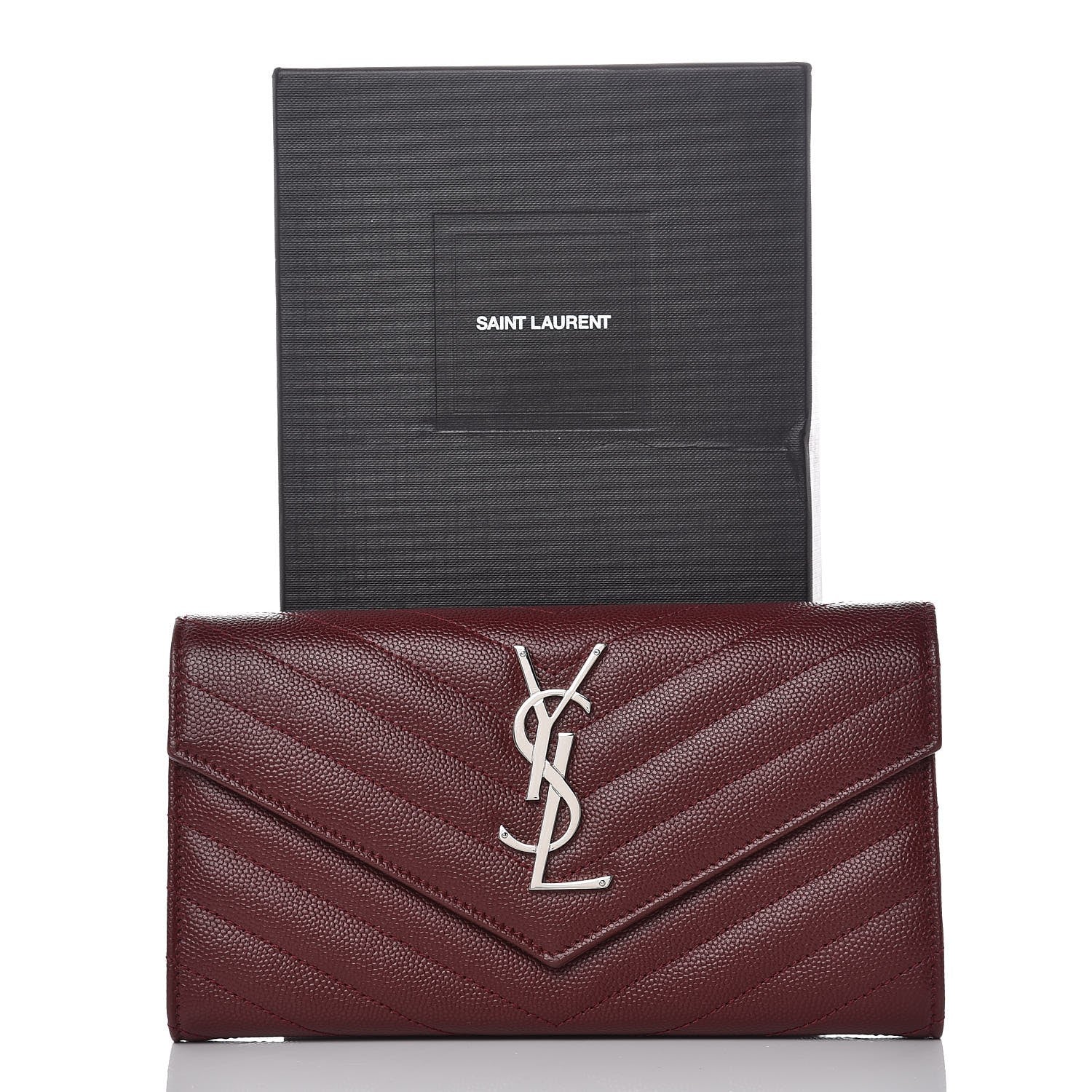 Saint Laurent Grain De Poudre Matelasse Chevron Monogram Flap Wallet Palissandre 7 of 7