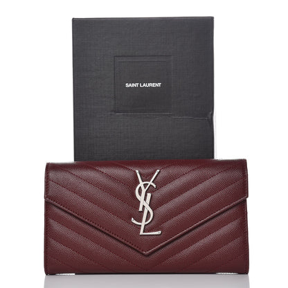Saint Laurent Grain De Poudre Matelasse Chevron Monogram Flap Wallet Palissandre 7 of 7