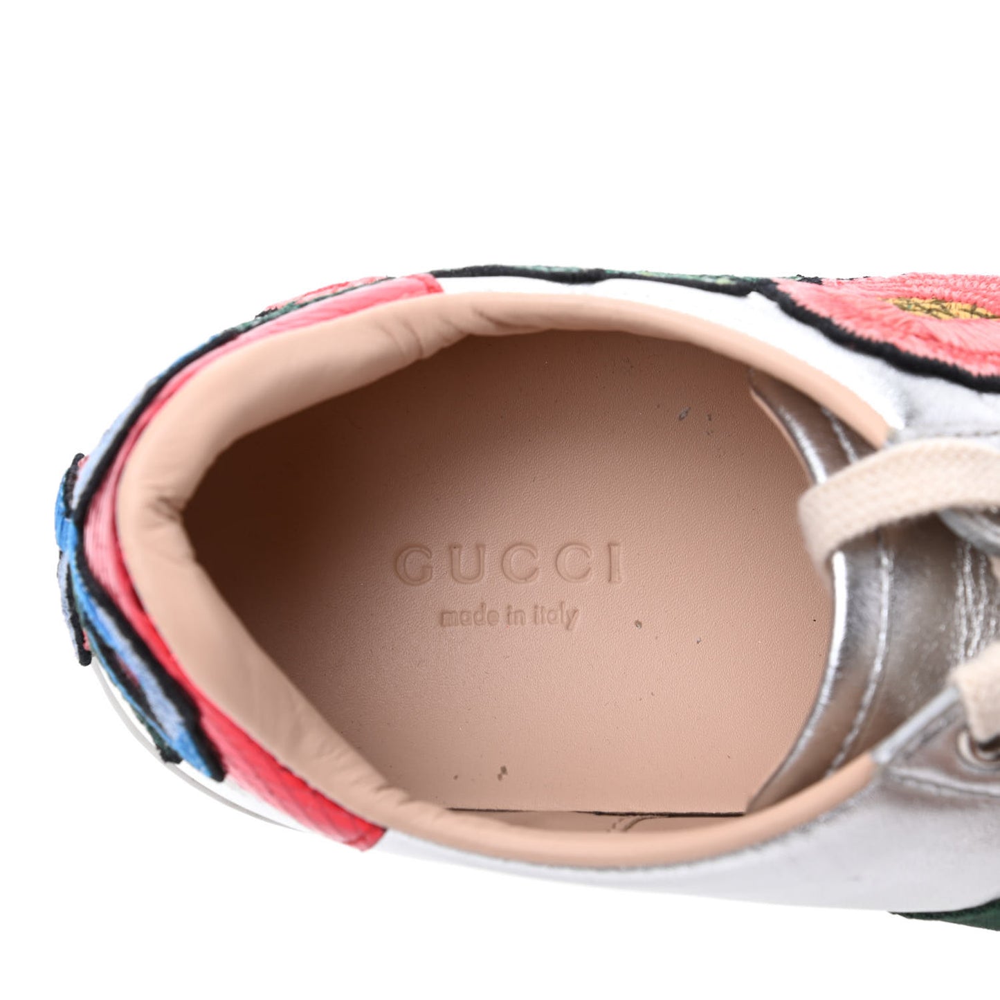 Metallic Calfskin Floral Embroidered Ace Sneakers 37 Silver
