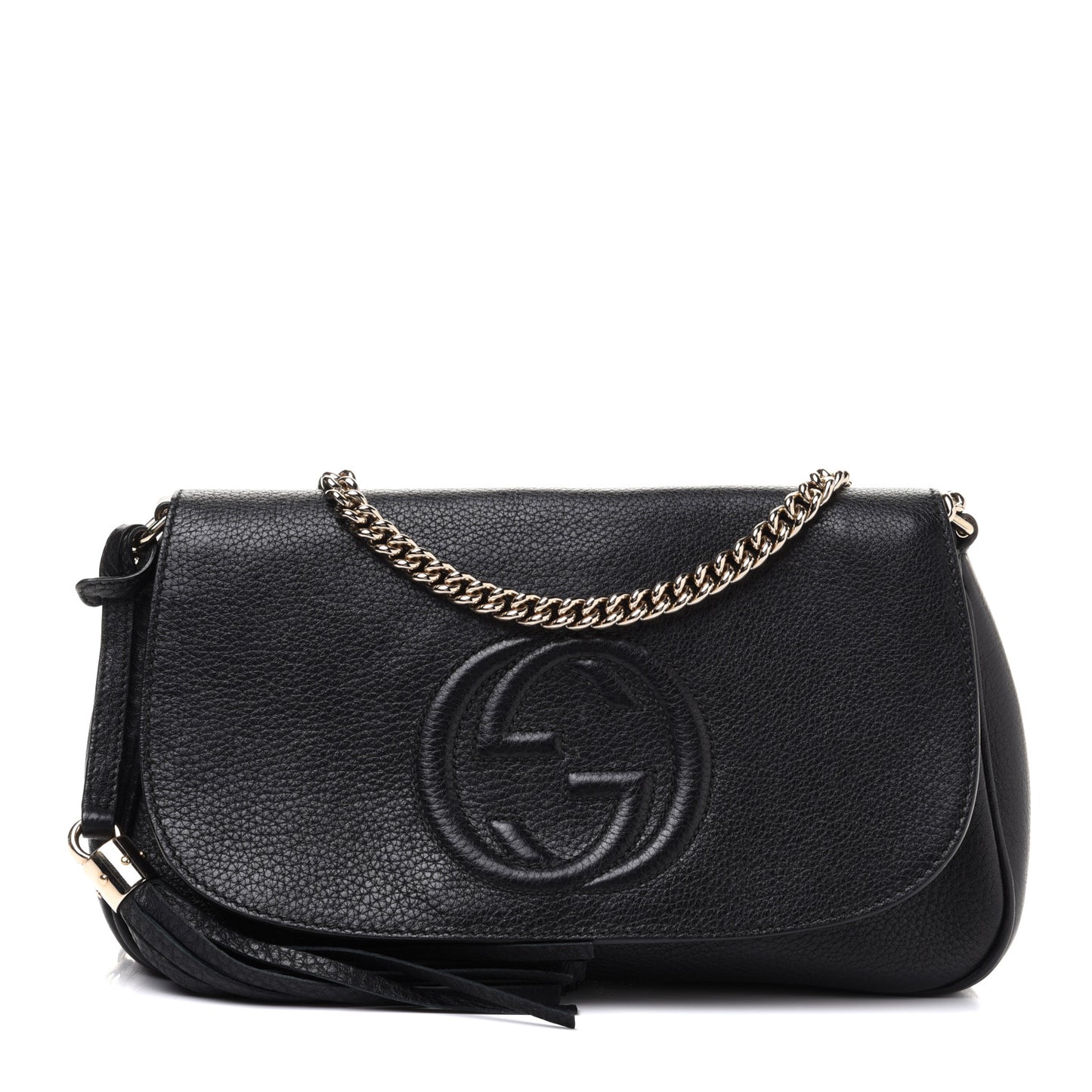 Pebbled Calfskin Medium Soho Flap Crossbody Black