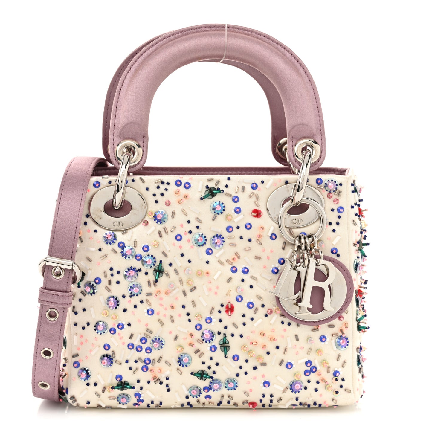 Satin Embroidered Beaded Mini Lady Dior Pink Multicolor