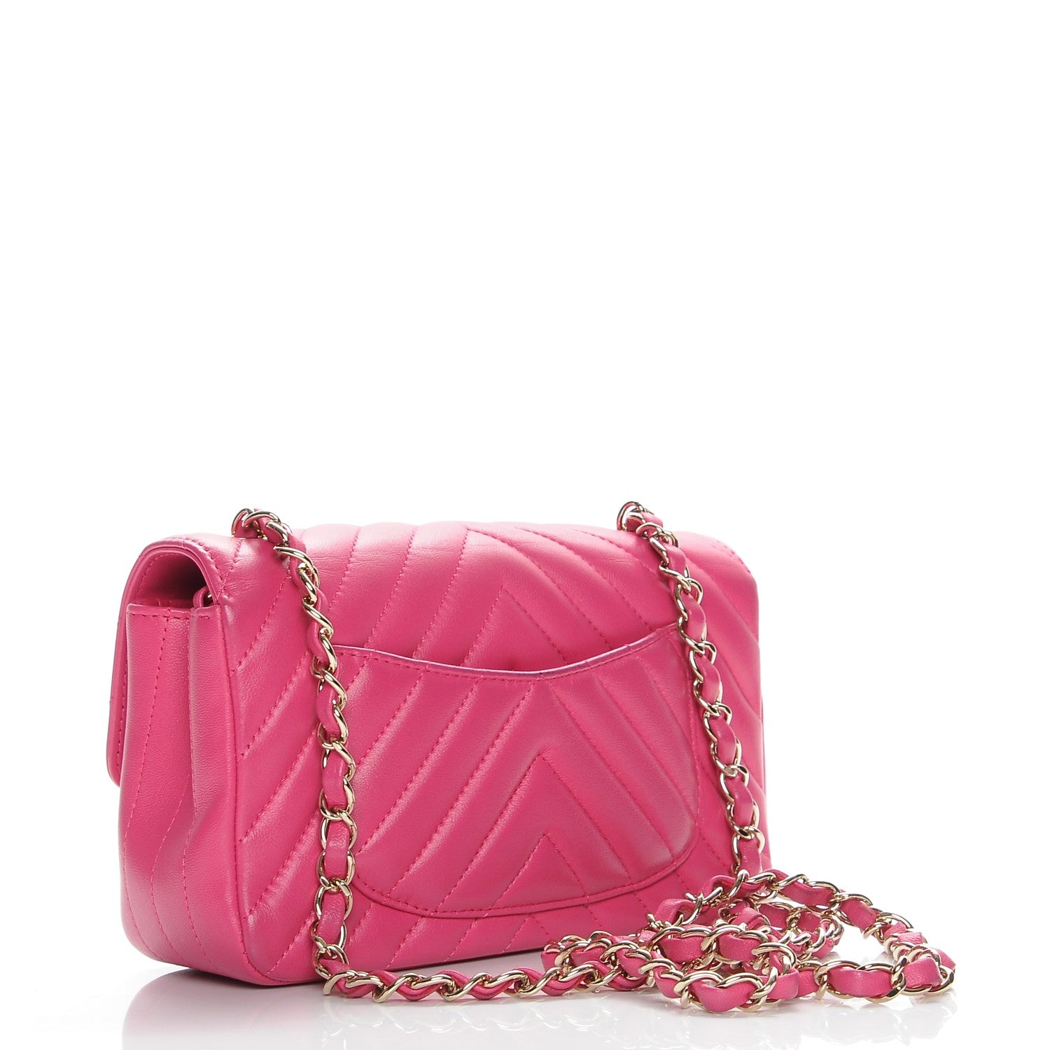 Chanel Lambskin Chevron Quilted Mini Rectangular Flap Fuchsia 2 of 9