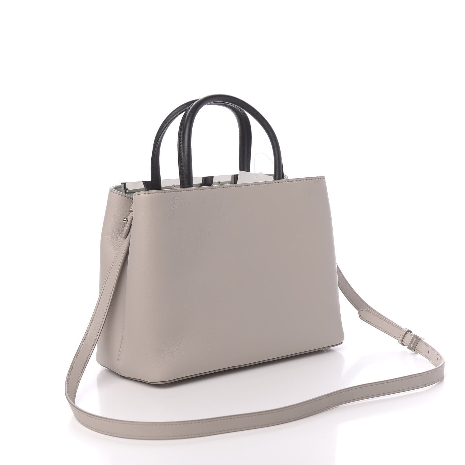 Fendi Vitello Dolce Fox Goat Bi-Color Sad Eyes Mirror Charm Petite 2Jours Tote Grigio Polvere Black 3 of 10