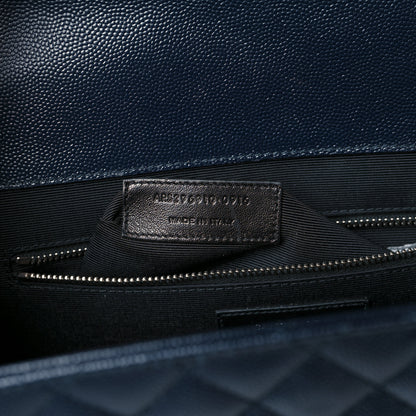 Saint Laurent Grain De Poudre Mixed Matelasse Triquilt Large Monogram Satchel Deep Marine 7 of 10