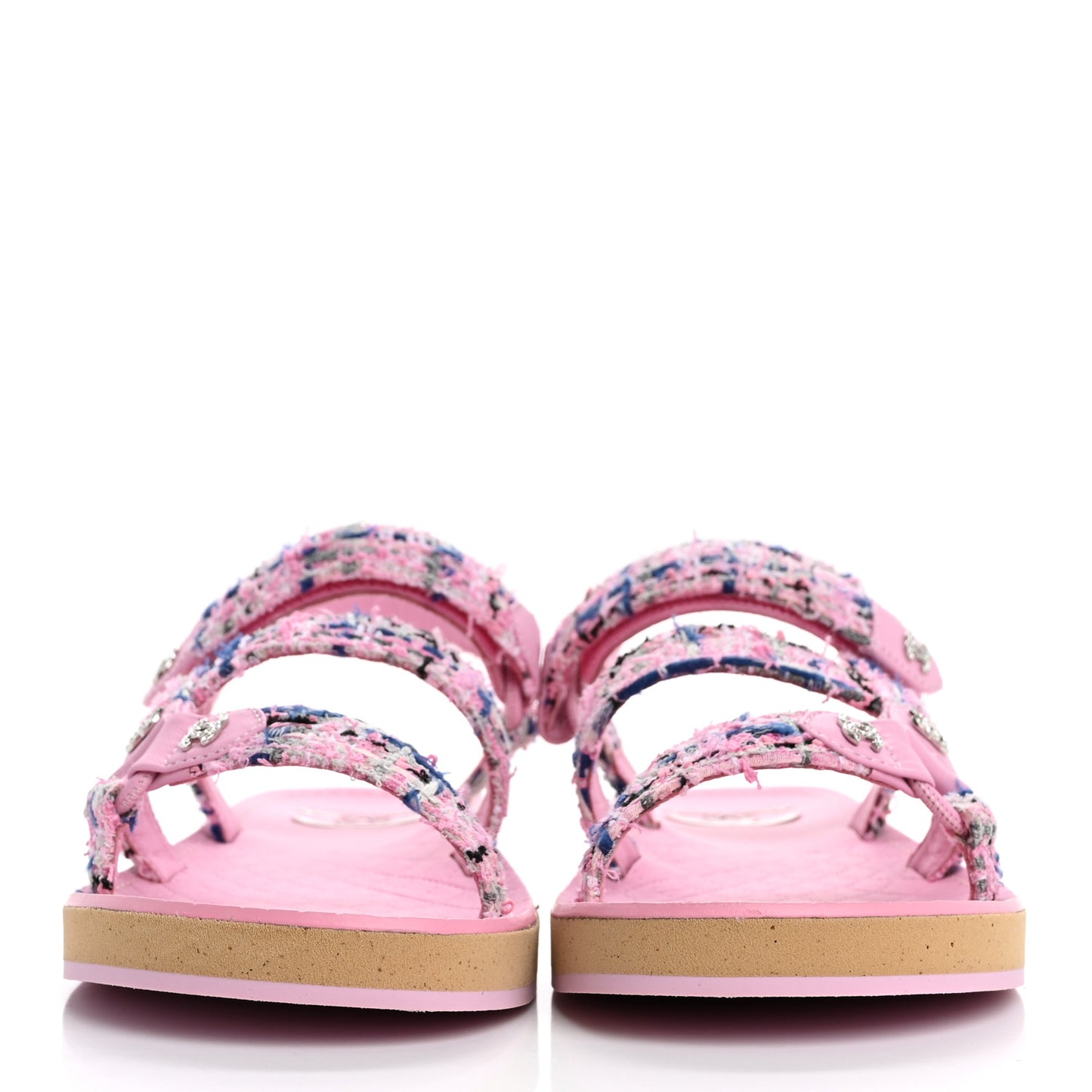 Tweed Lambskin Crystal CC Sandals 40 Pink Multicolor