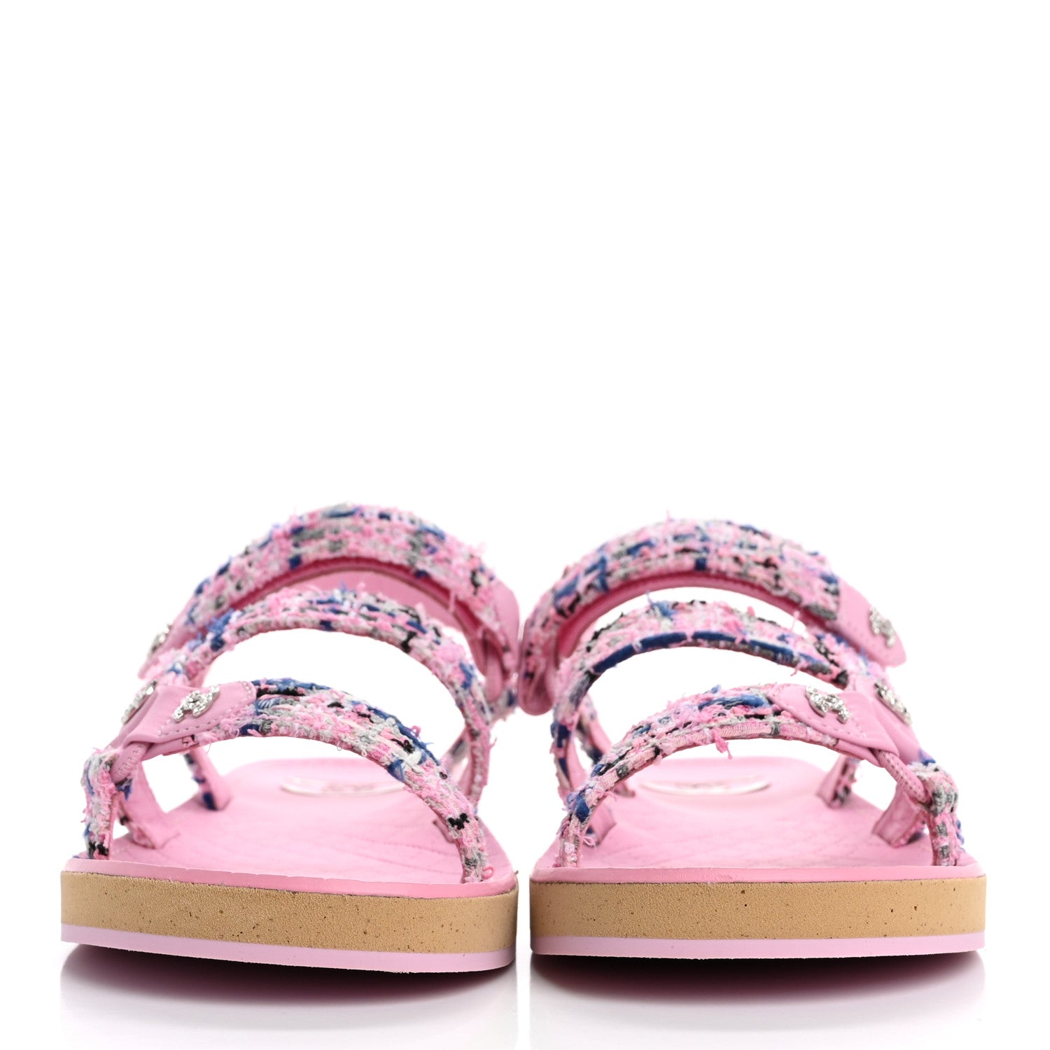 Chanel Tweed Lambskin Crystal CC Sandals 40 Pink Multicolor 3 of 10