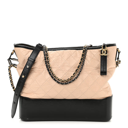 Chanel Aged Calfskin Quilted Large Gabrielle Hobo Beige Black 1 of 11