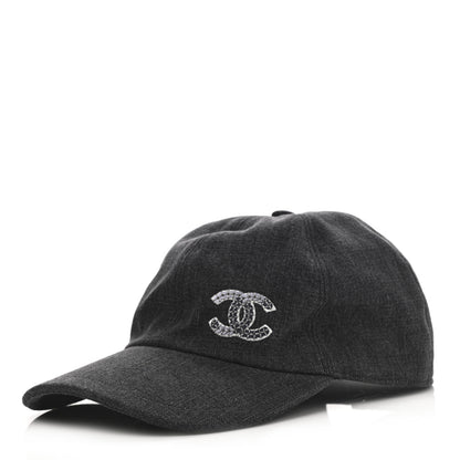 Chanel Cotton Sequin CC Cap Hat Black 1 of 8