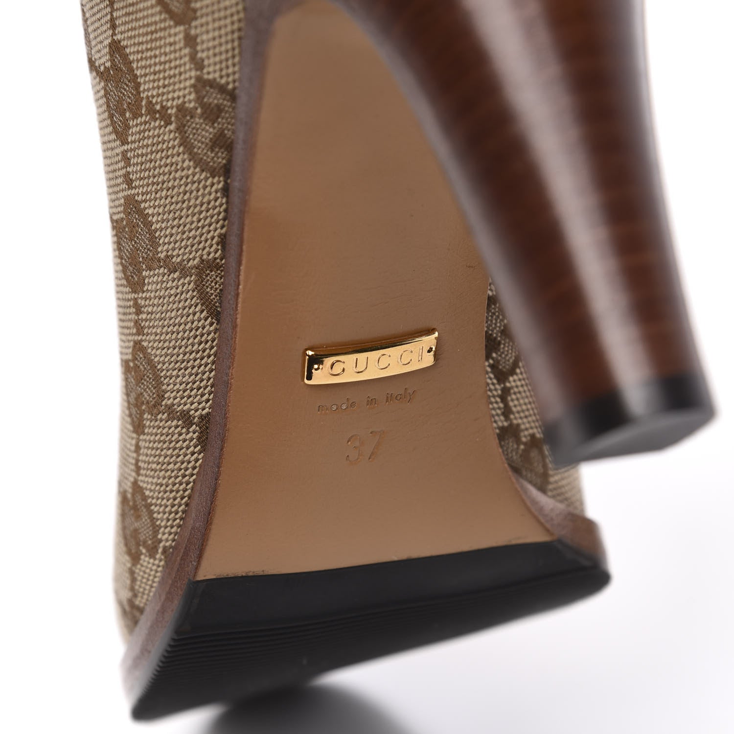 Gucci Monogram Lisa Mid Heel Boots 37 Beige Ebony 6 of 6