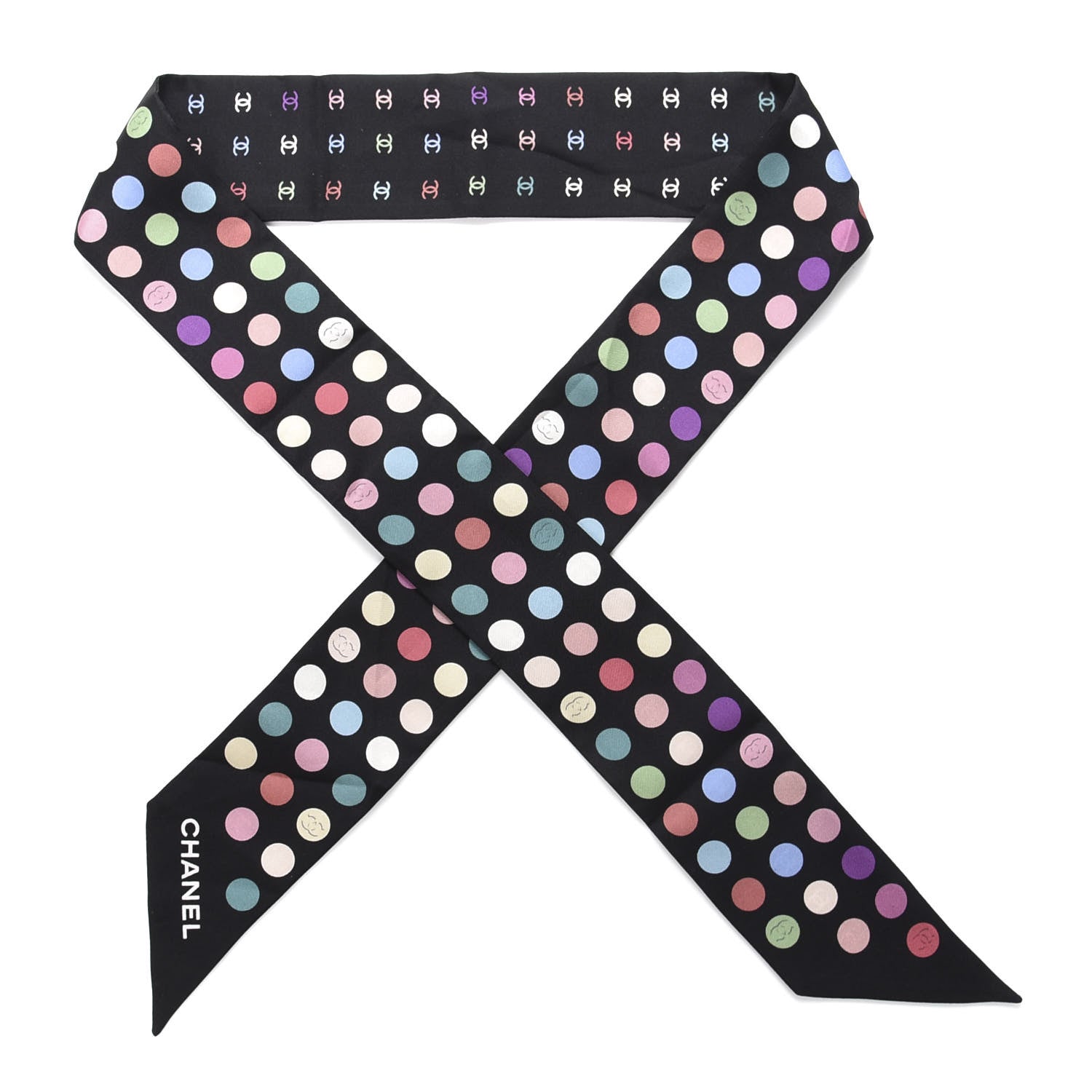 Chanel Silk Polka Dot CC Slim Bandeau Black Multicolor 1 of 4