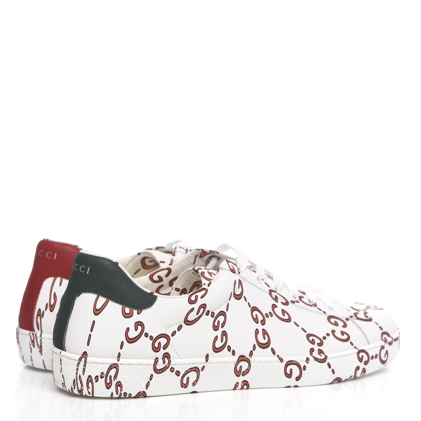 Calfskin GucciGhost Print Mens Ace Sneakers 12 White Hibiscus Red