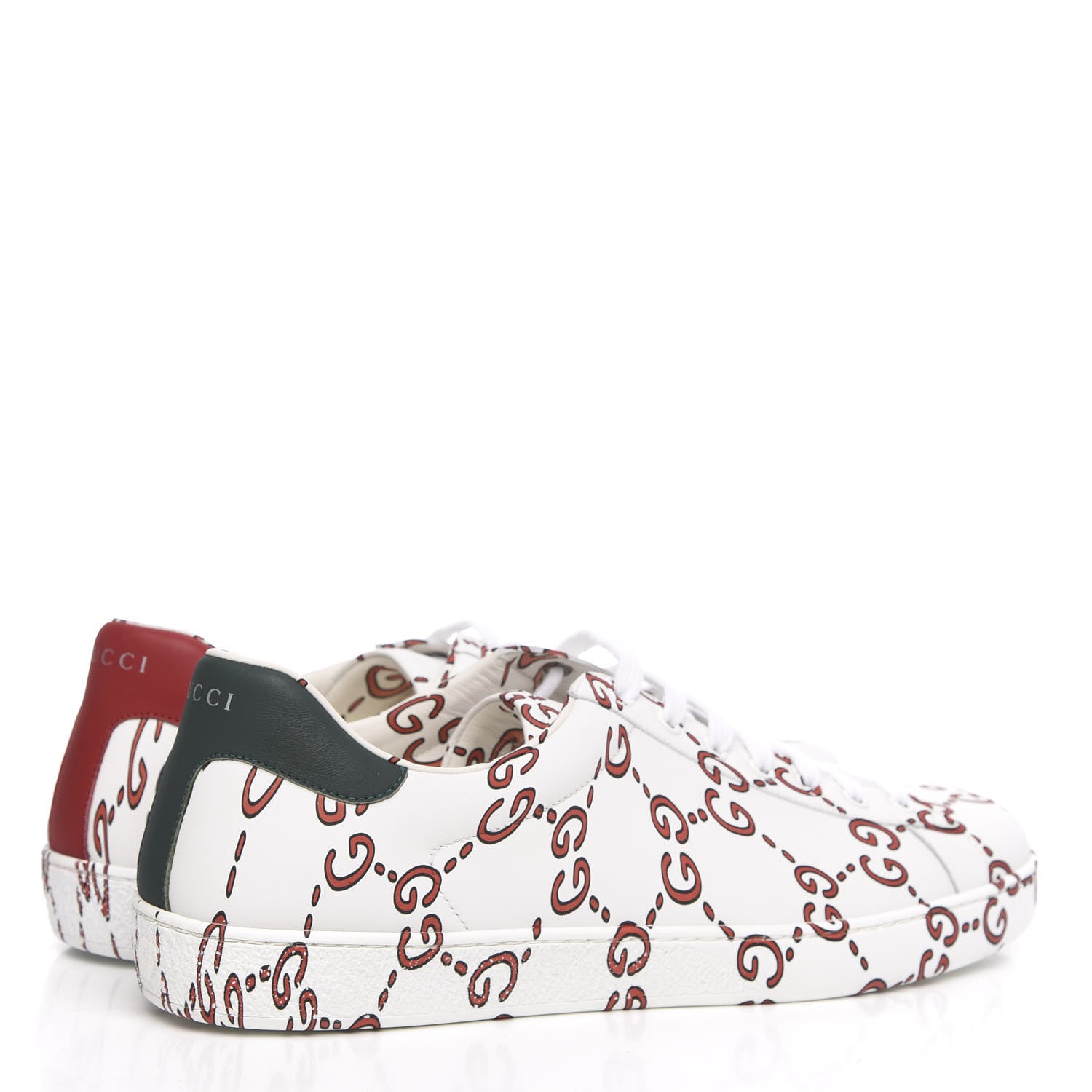 Gucci Calfskin GucciGhost Print Mens Ace Sneakers 12 White Hibiscus Red 4 of 9