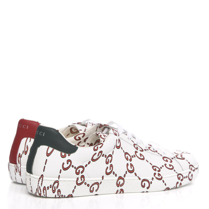 Gucci Calfskin GucciGhost Print Mens Ace Sneakers 12 White Hibiscus Red 4 of 9