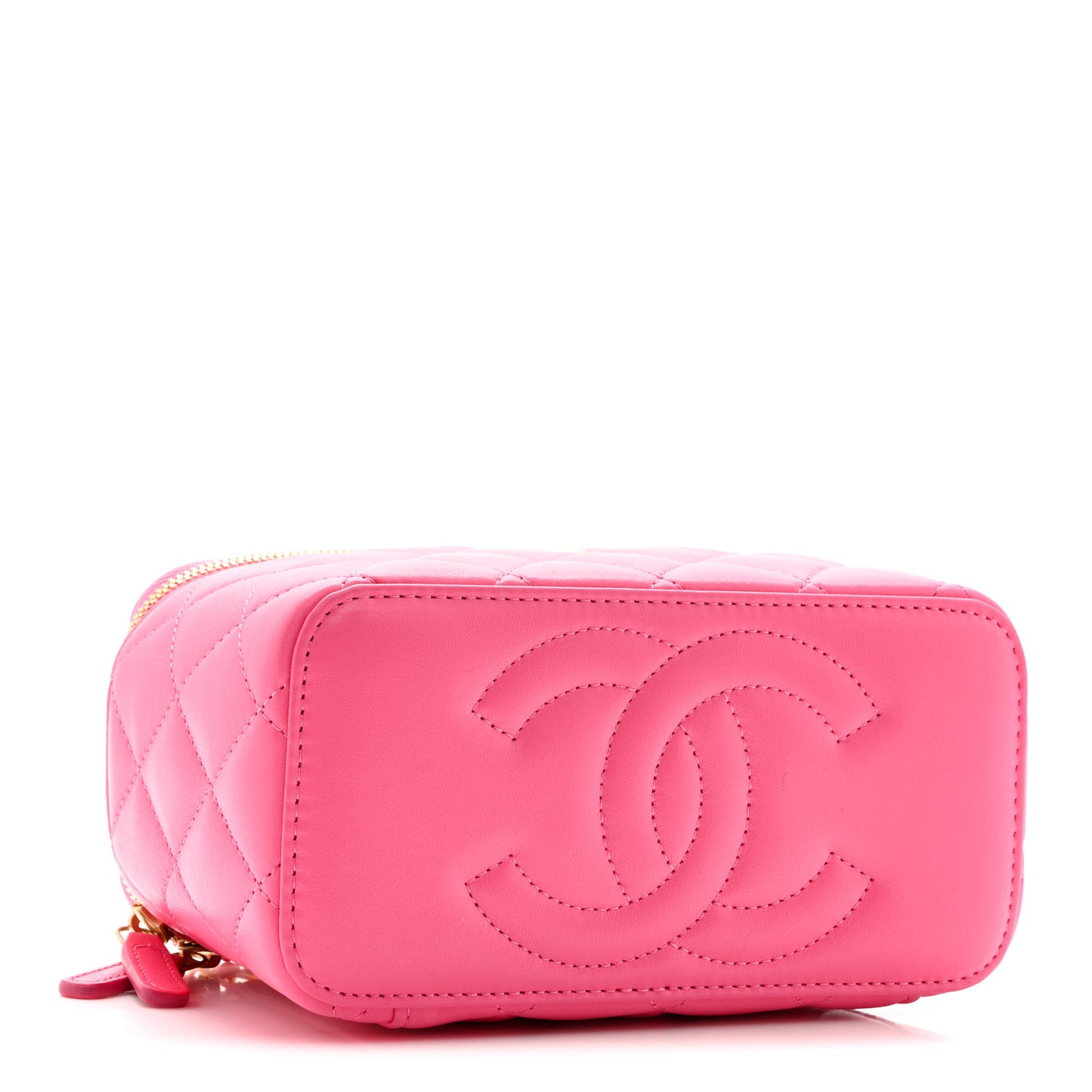 Lambskin Enamel Quilted Small Coco Hearts Vanity Case With Chain Pink