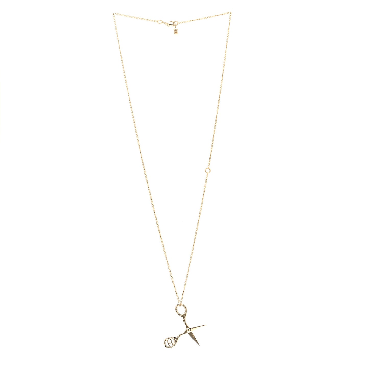 Metal Strass Crystal Scissors CC Pendant Necklace Gold
