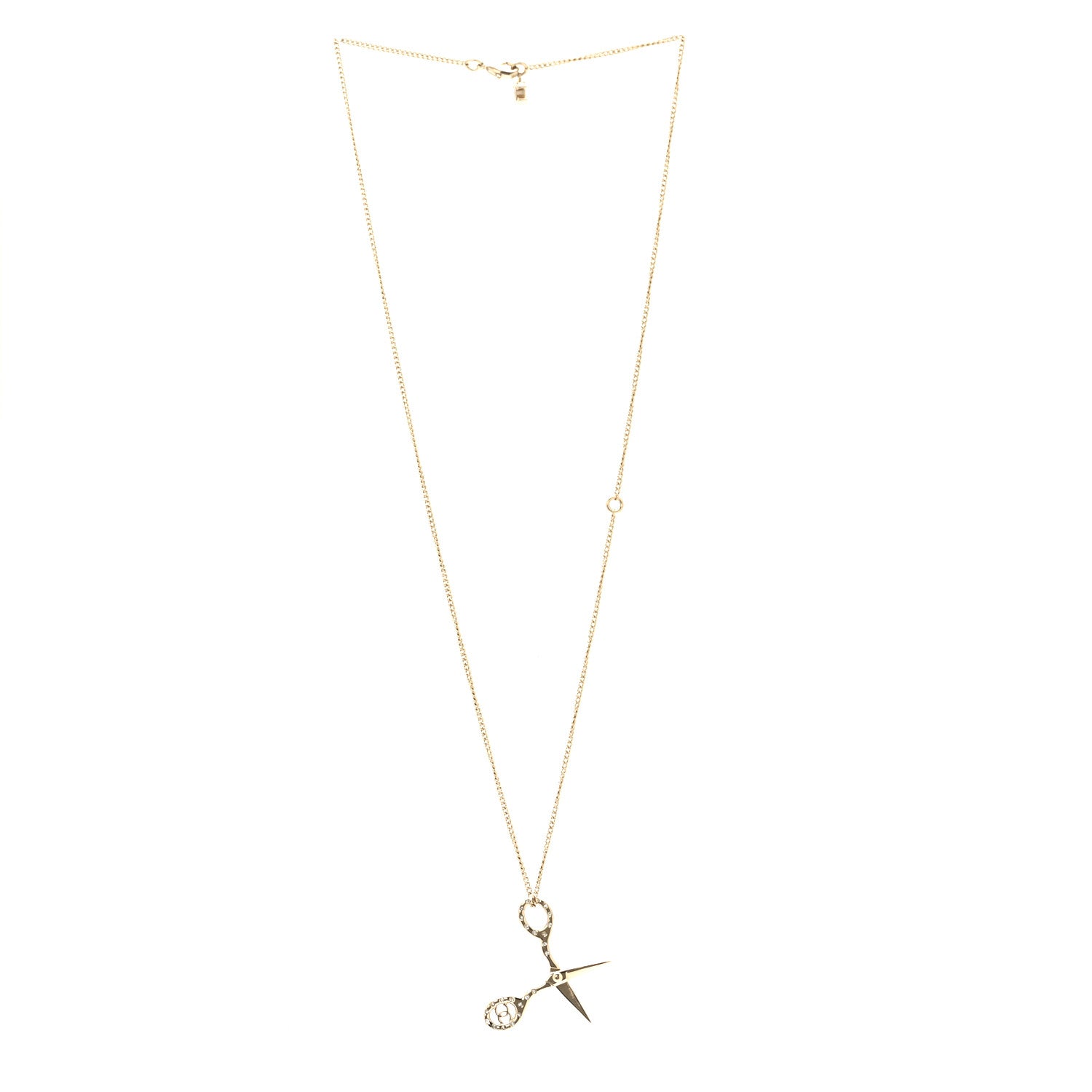 Chanel Metal Strass Crystal Scissors CC Pendant Necklace Gold 3 of 6