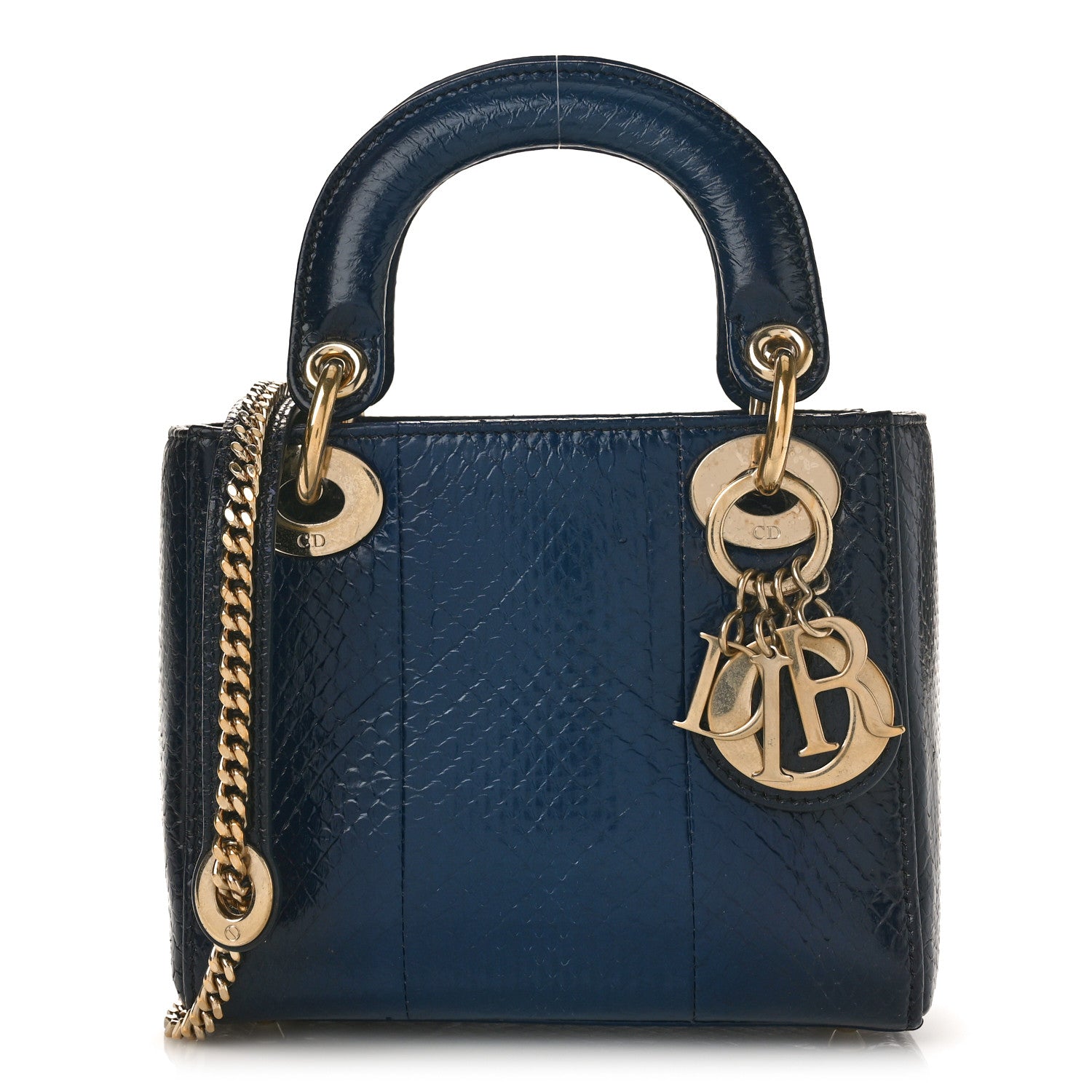 Christian Dior Metallic Snakeskin Mini Lady Dior Dark Blue 1 of 8
