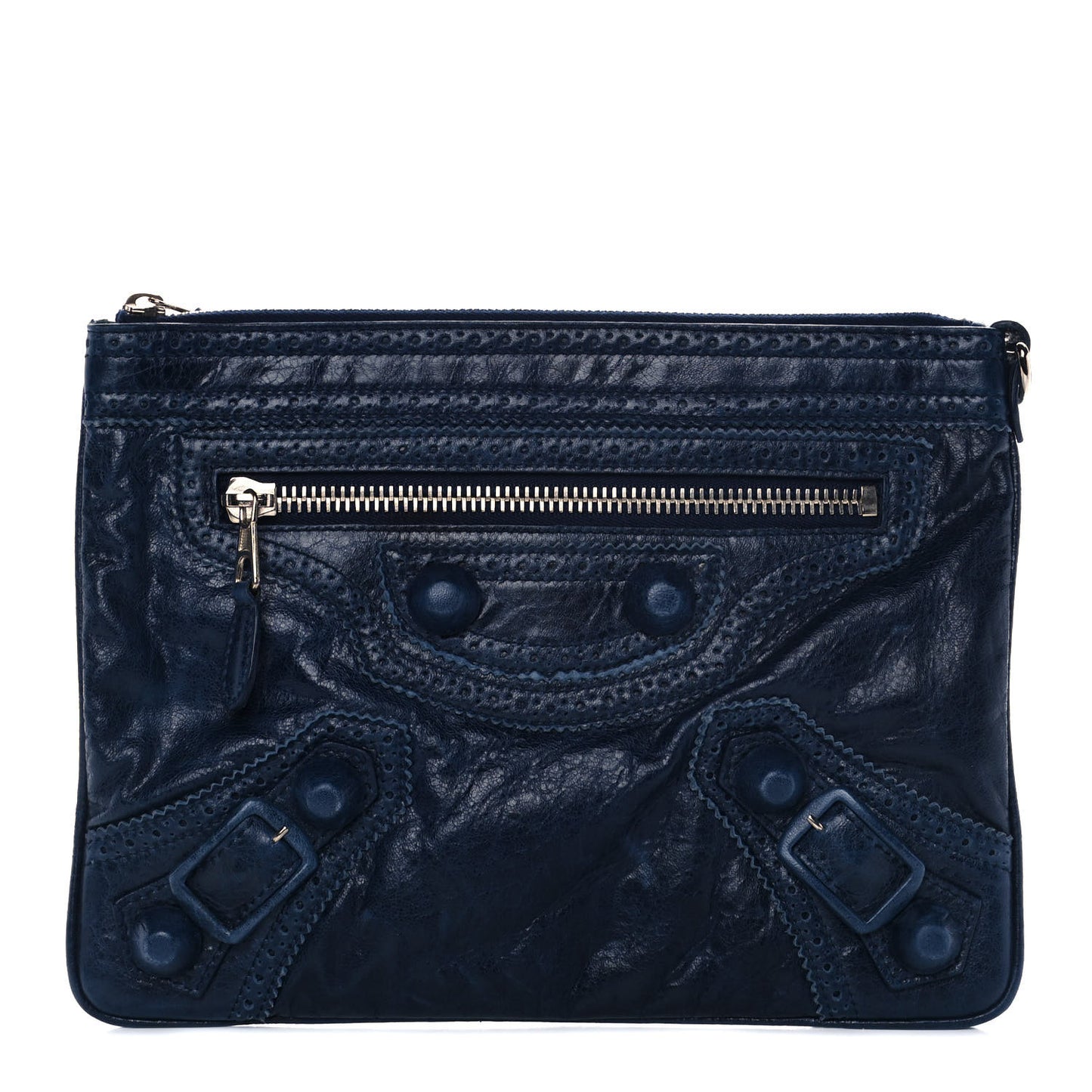 Agneau Giant Brogues Hardware Flat Handle Clutch Marine
