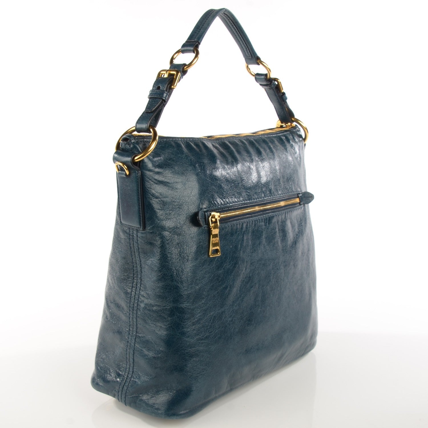 Prada Vitello Shine Hobo Denim 3 of 10