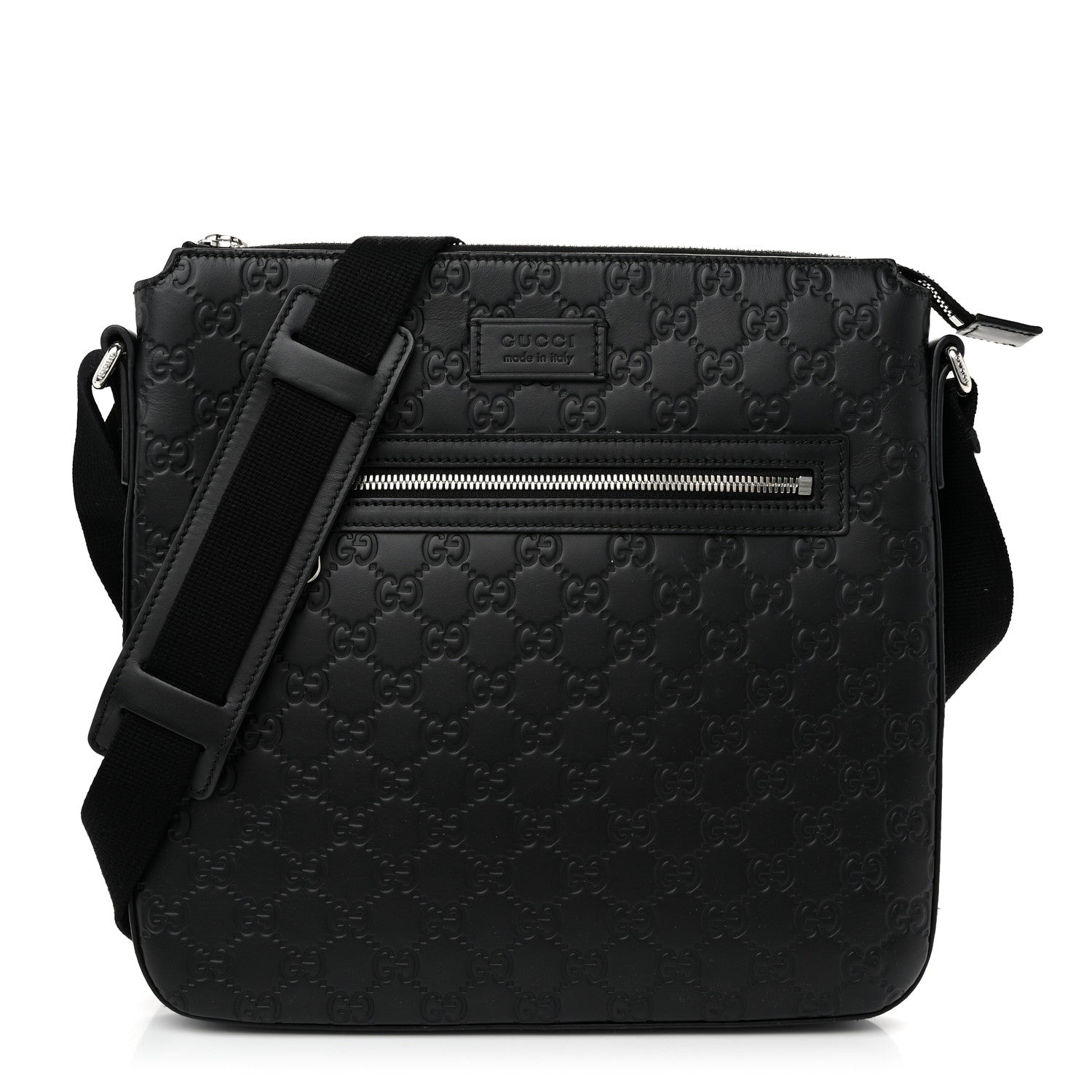 Gucci Guccissima Signature Medium Flat Messenger Bag Black 1 of 11