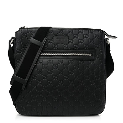Gucci Guccissima Signature Medium Flat Messenger Bag Black 1 of 11