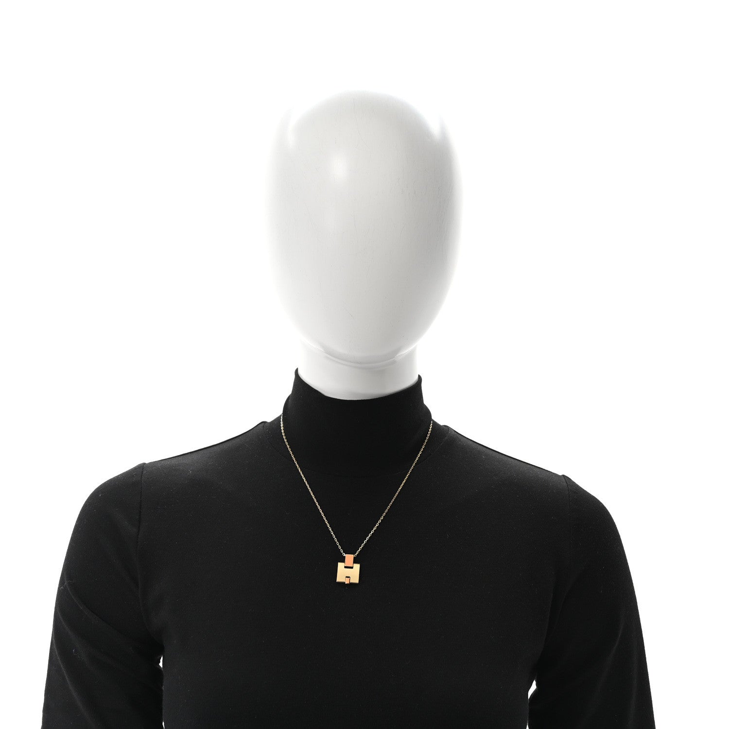 Hermes Gold Plated Lacquered Eileen Pendant Necklace Rose Dragee 2 of 6
