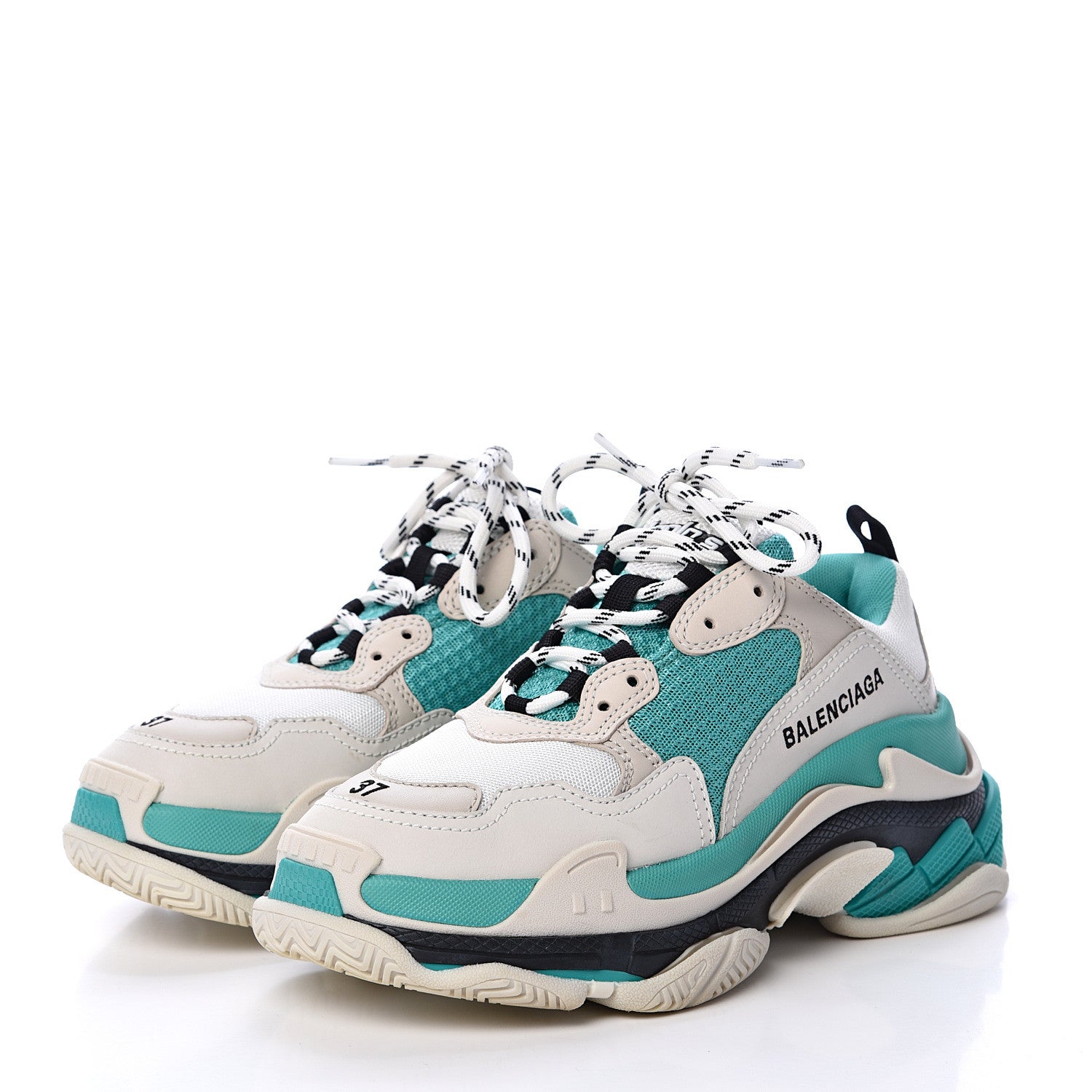 Balenciaga Fabric Mesh Womens Triple S Sneakers 37 White Green Grye 3 of 8