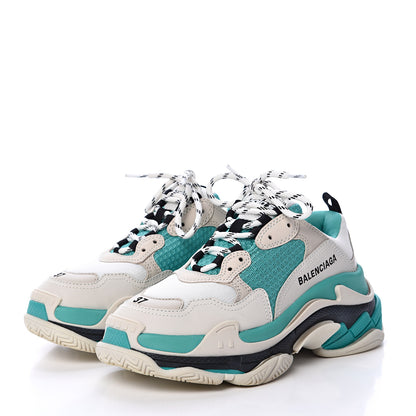 Balenciaga Fabric Mesh Womens Triple S Sneakers 37 White Green Grye 3 of 8