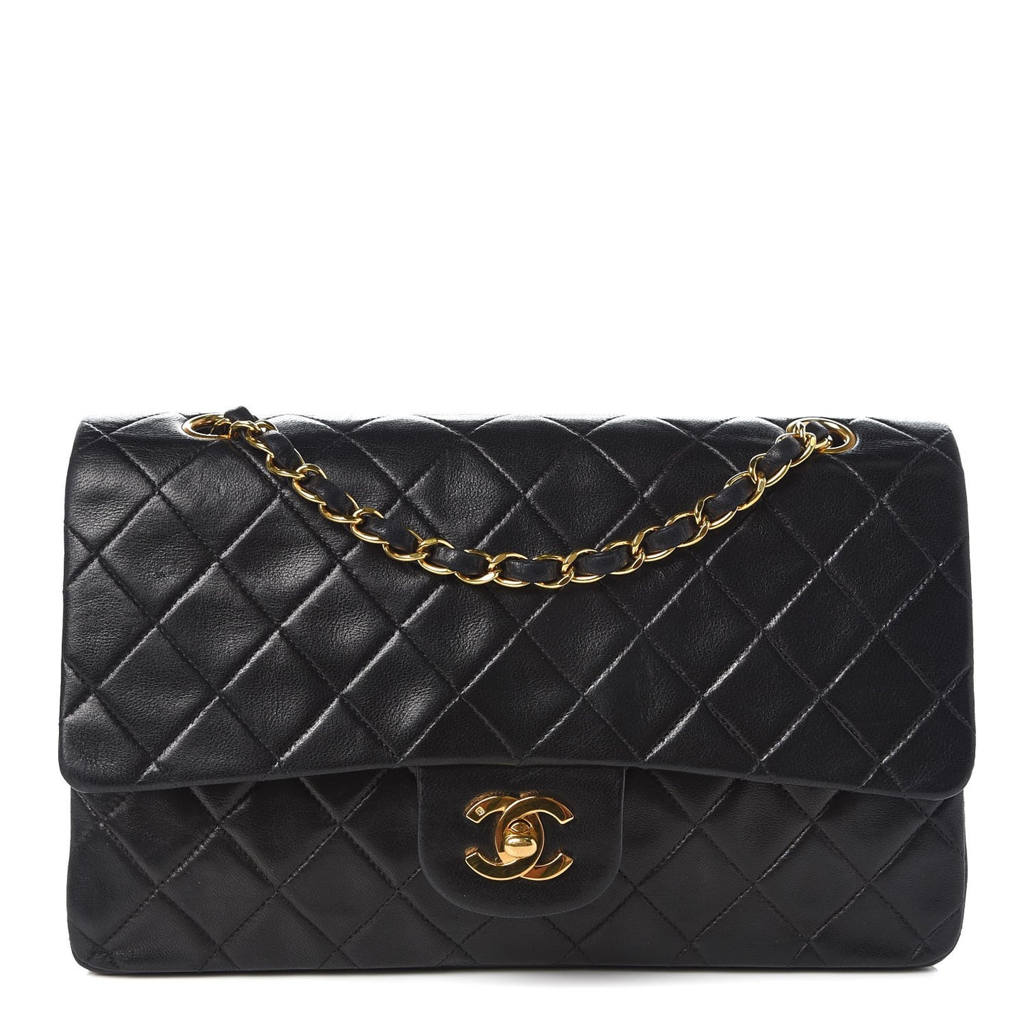 Lambskin Quilted Medium Double Flap Black
