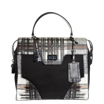 Prada Tessuto Nylon Saffiano Tartan Print Satchel Bianco Dis Tartan 1 of 9