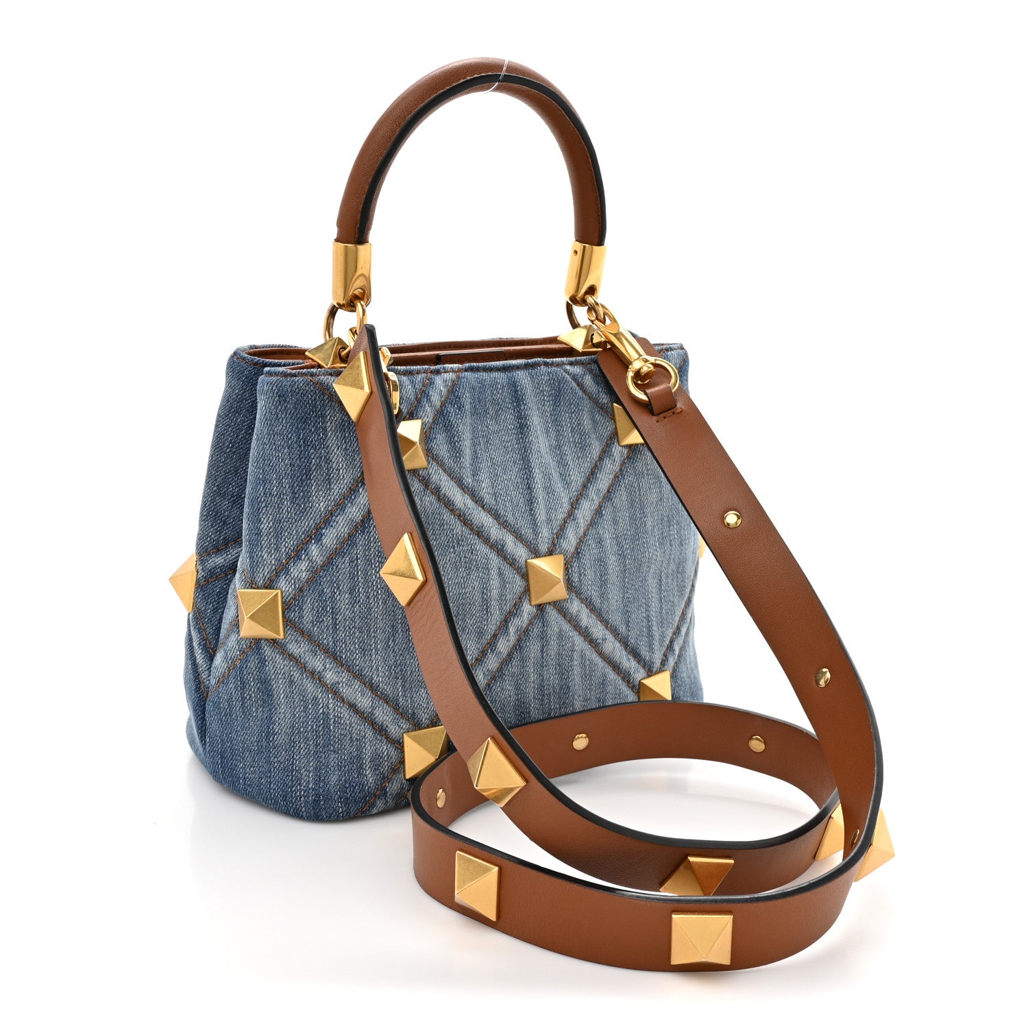 Valentino Garavani Denim Small Roman Stud The Handle Bag Light Denim Selleria 3 of 12