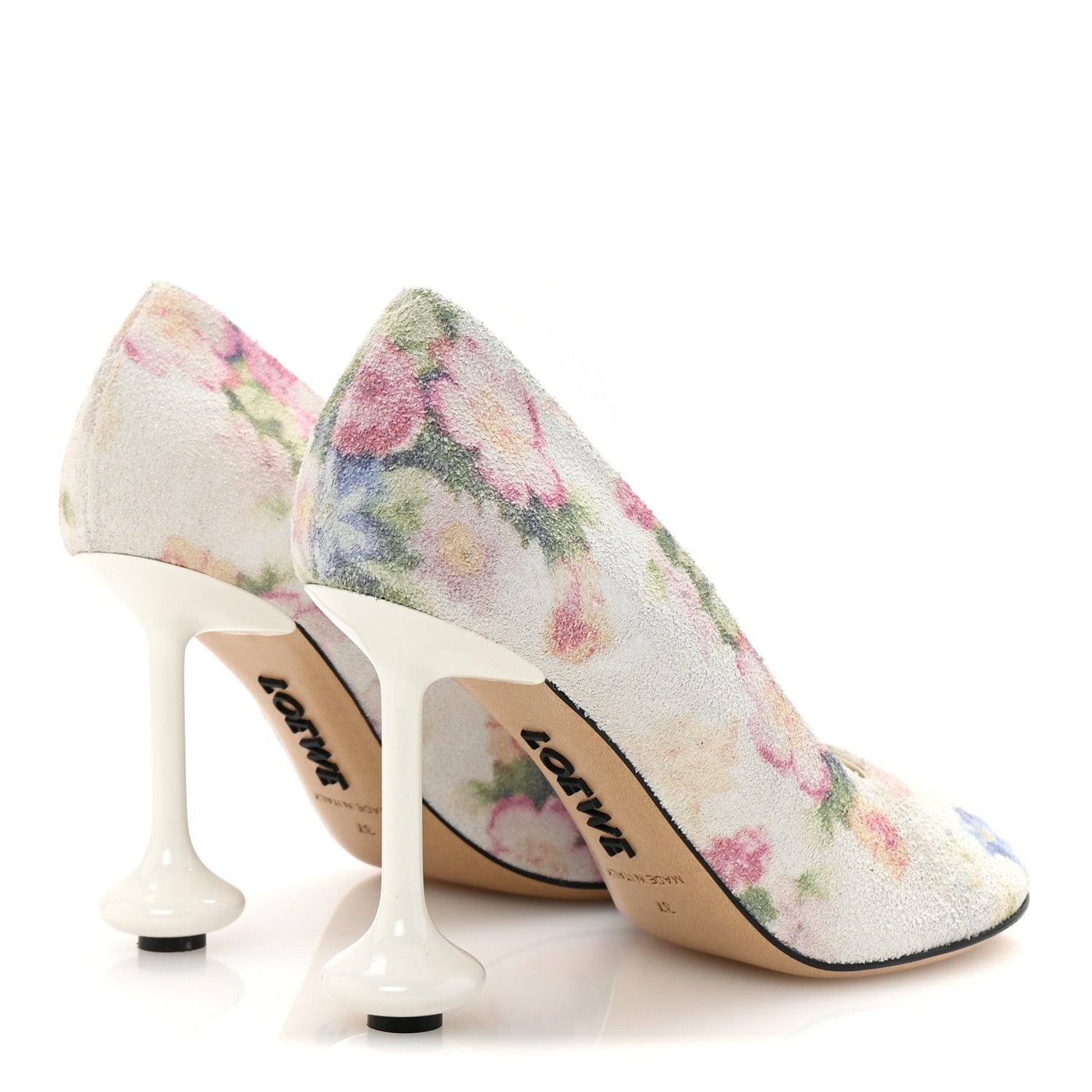 Loewe Suede Floral Toy Pumps 90 37 White Pink Multicolor 5 of 10