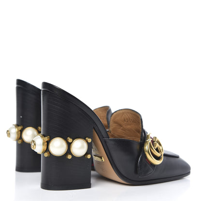 Gucci Malaga Kid Web Pearl Embellished Peyton High Heel Mules 36 Black 4 of 10