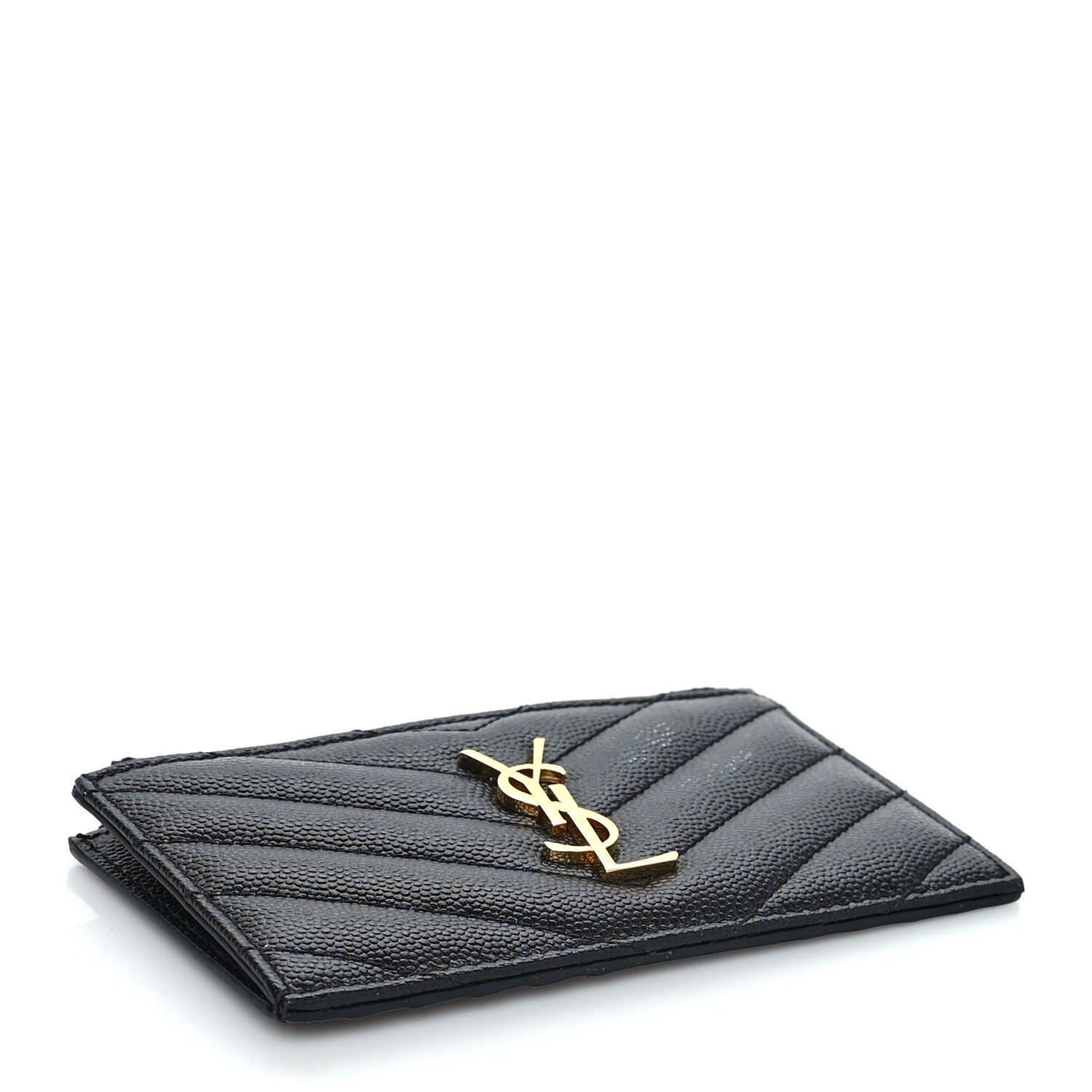 Saint Laurent Grain De Poudre Matelasse Chevron Monogram Fragments Zippered Card Case Black 4 of 9