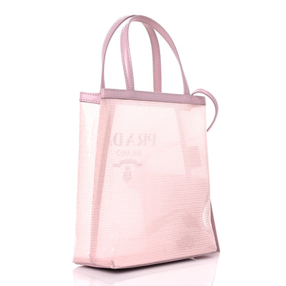 Prada Sequin Mesh Small Tote Bag Pink 4 of 14