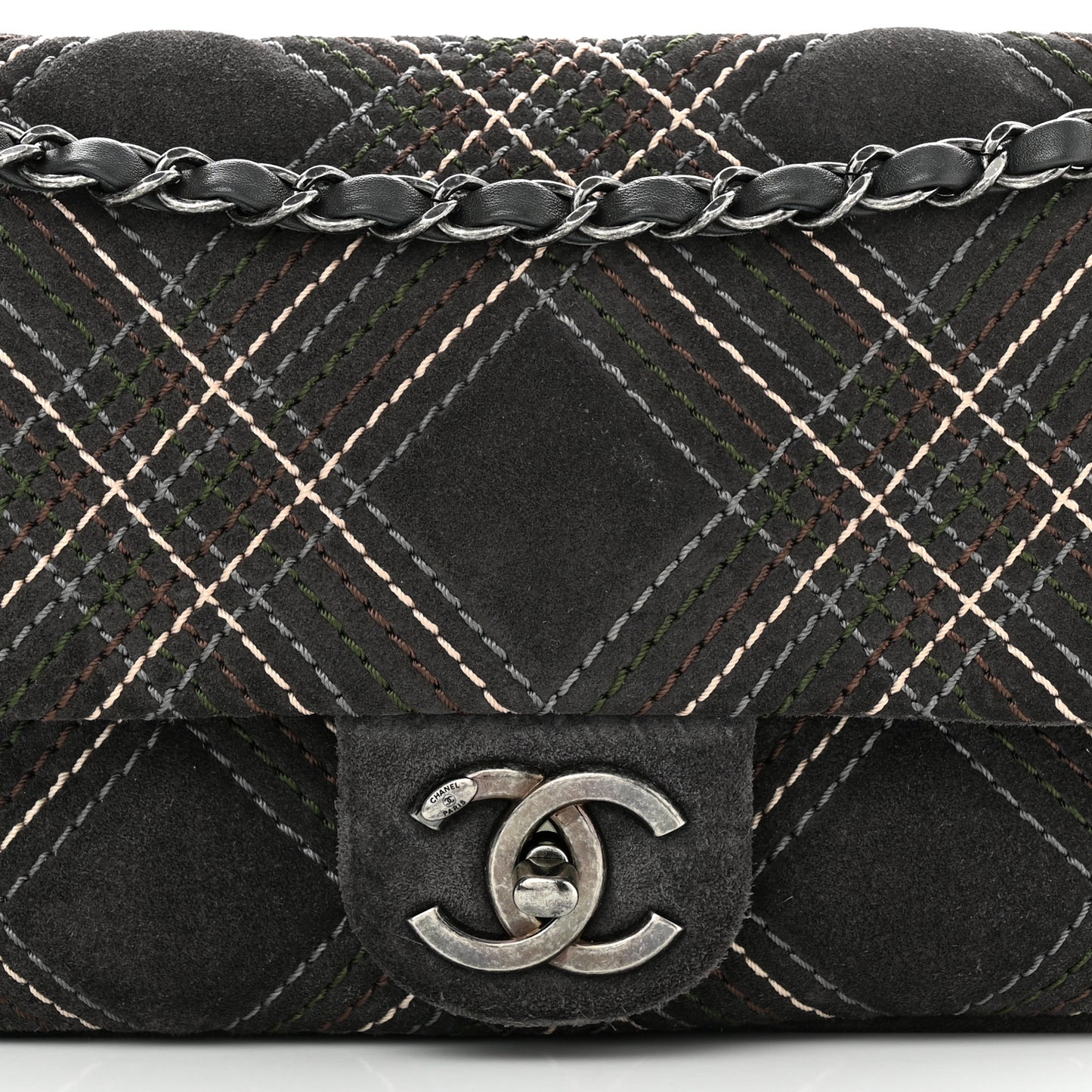 Suede Stitched Medium Saltire Single Flap Grey