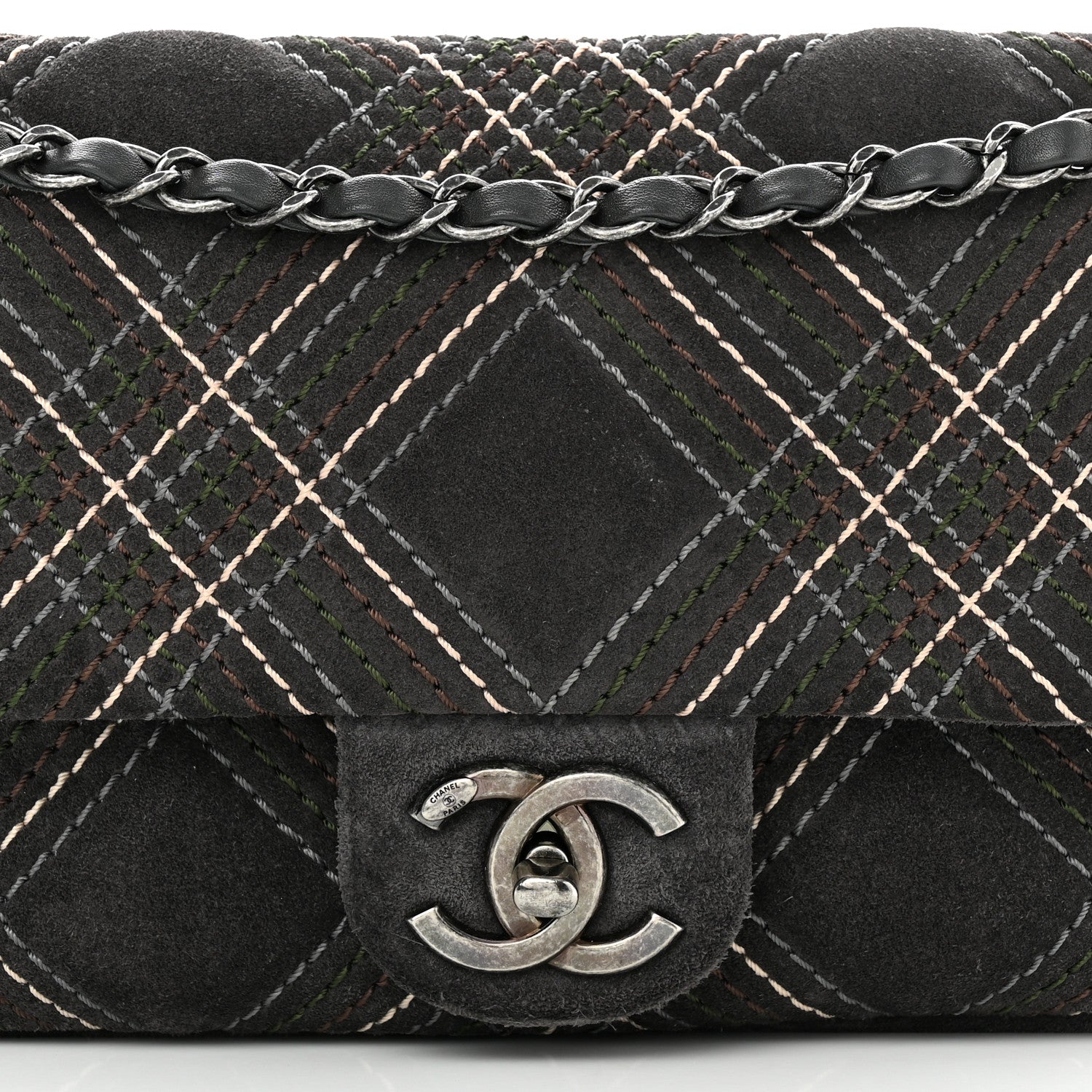 Chanel Suede Stitched Medium Saltire Single Flap Grey 9 of 11