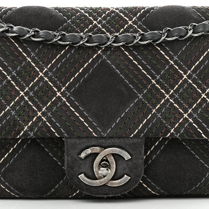 Chanel Suede Stitched Medium Saltire Single Flap Grey 9 of 11