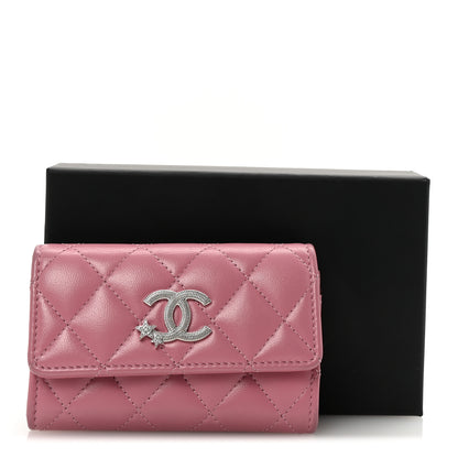 Chanel Lambskin Quilted Flap Crystal Star Card Holder Wallet Pink 17 of 18