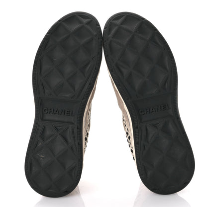 Chanel Suede Calfskin Embroidered CC Sneakers 41 Beige Black 6 of 8