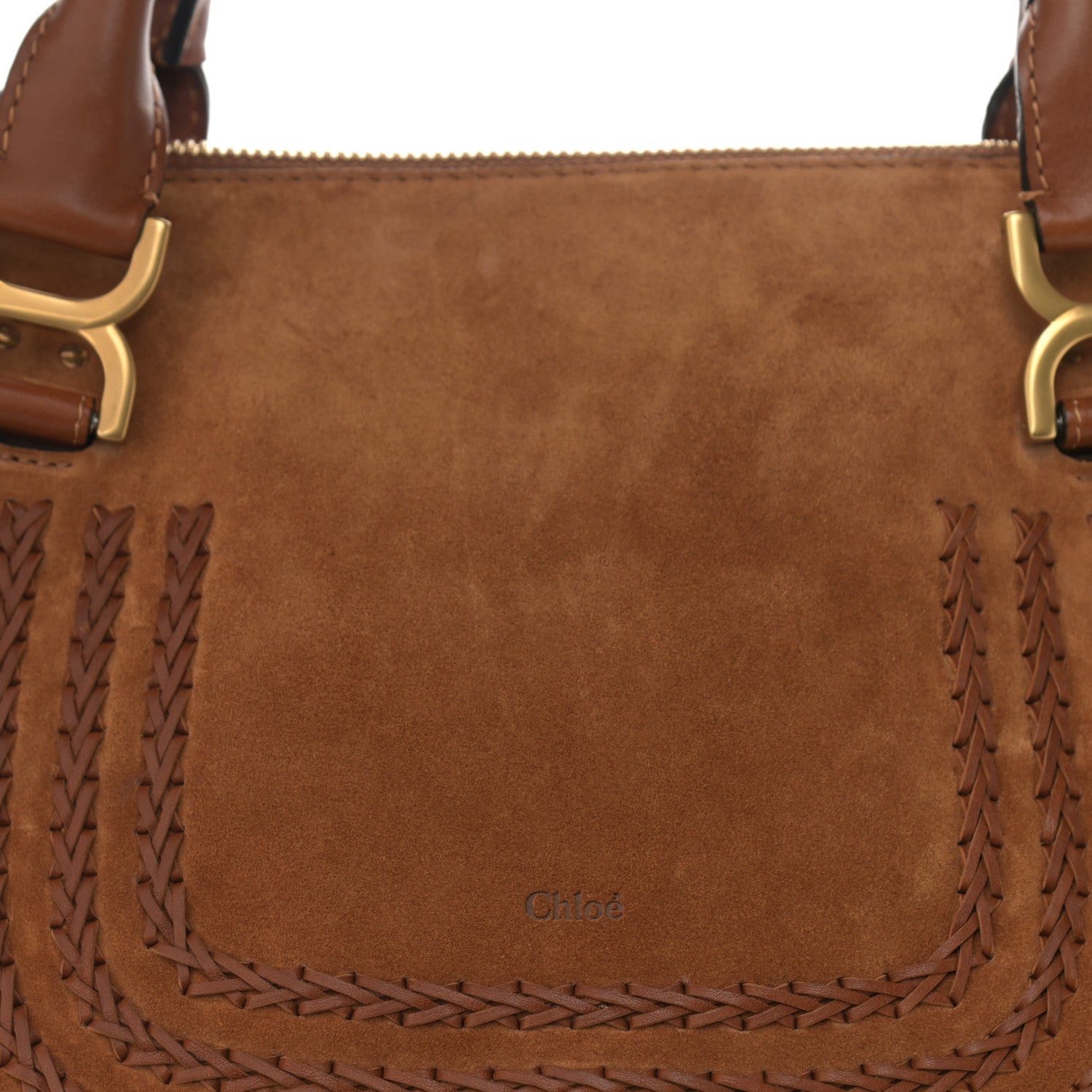Chloe Suede Calfskin Braided Medium Marcie Satchel Caramel 8 of 14
