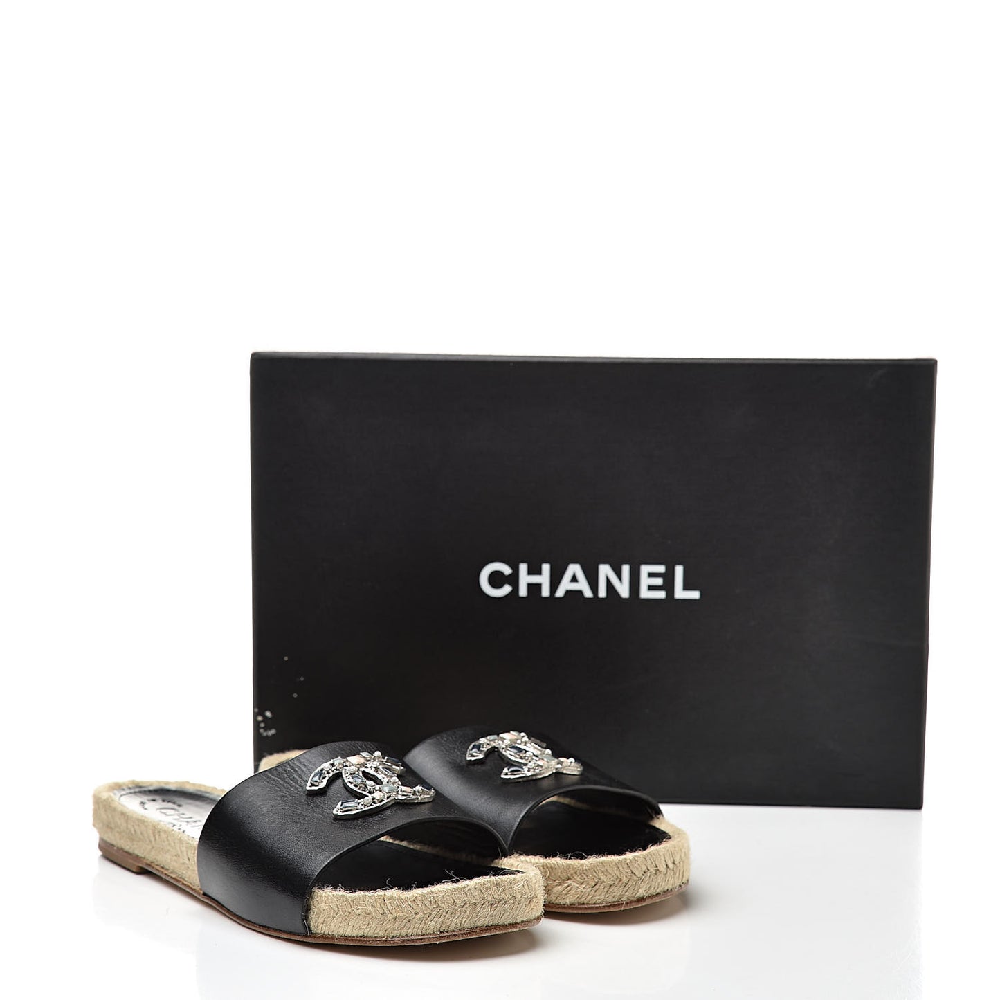 Calfskin Gripoix CC Espadrille Slip On Sandals 37.5 Black