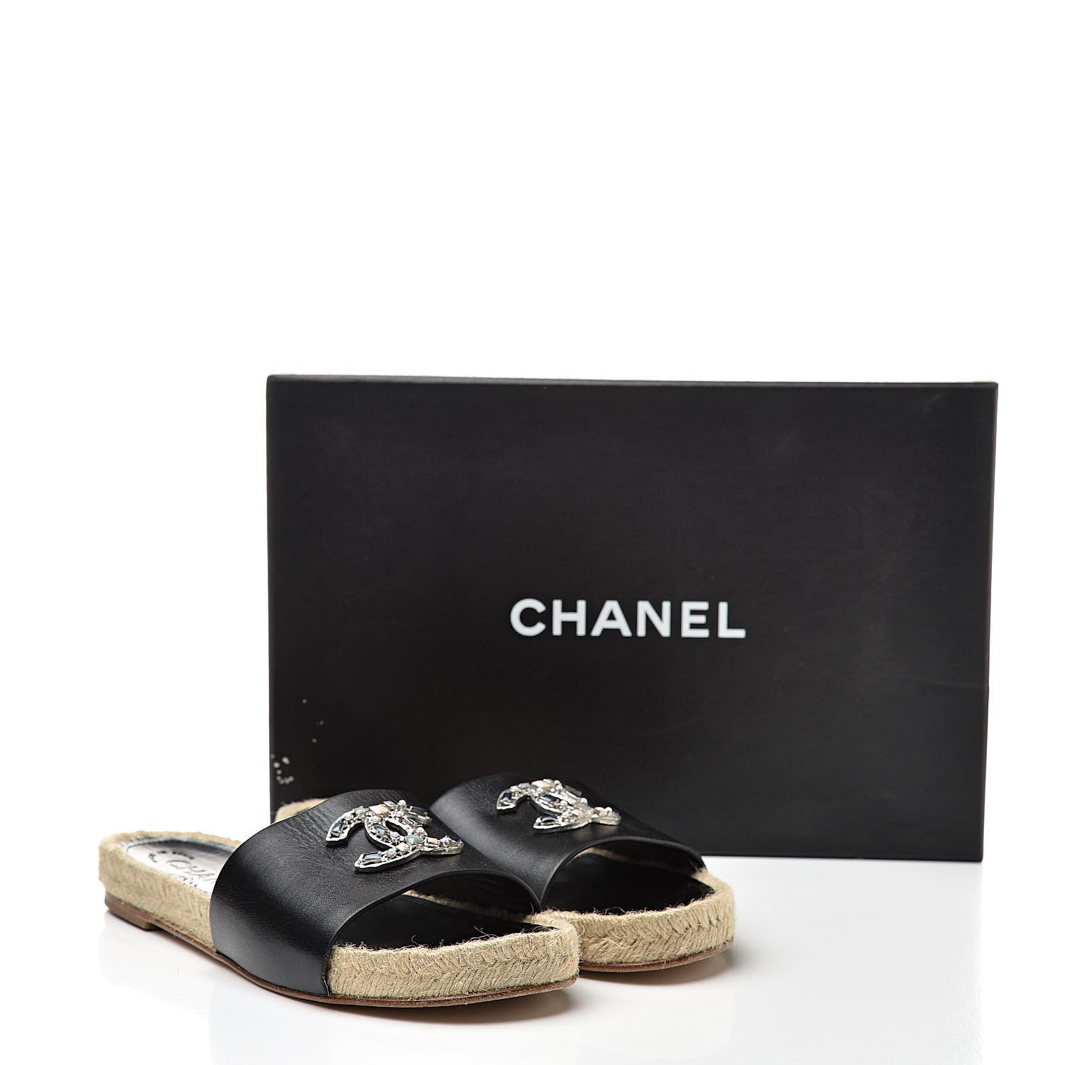 Chanel Calfskin Gripoix CC Espadrille Slip On Sandals 37.5 Black 11 of 11